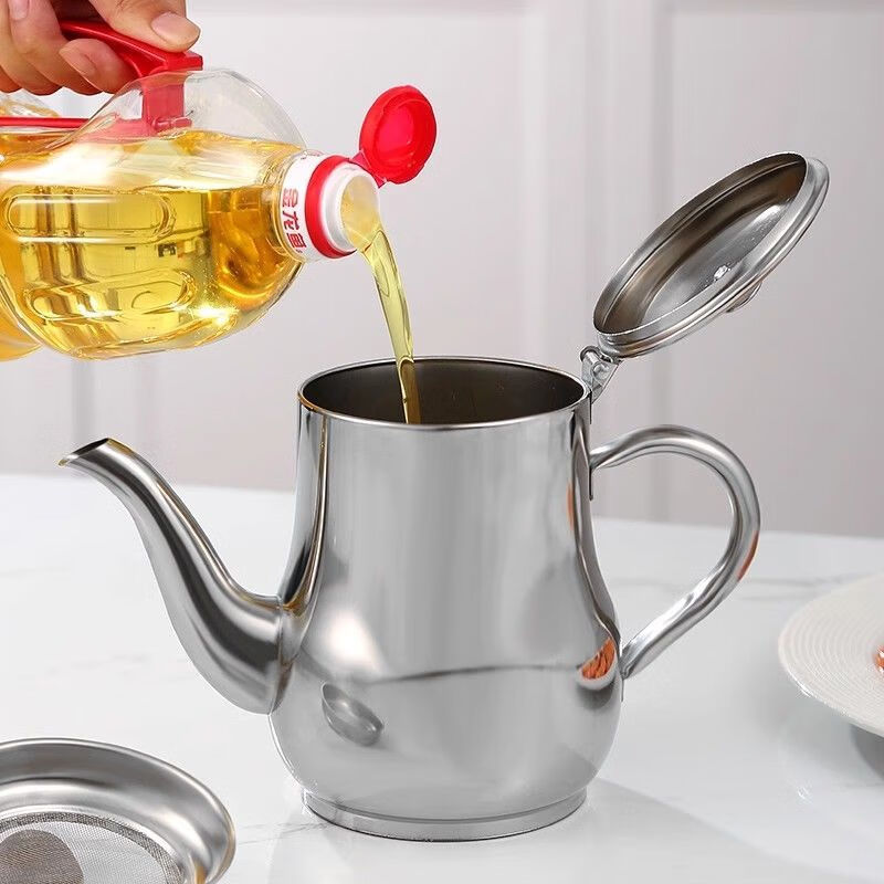 Kamanpai 316 stainless steel filter oil pot filter residue kitchen oil tank leak-proof ounce kettle pouring oil bottle wine bottle condiment bottle jar 316 huge thick edible antibacterial grade 860mL economical about 1.6 pounds filter + dust cover