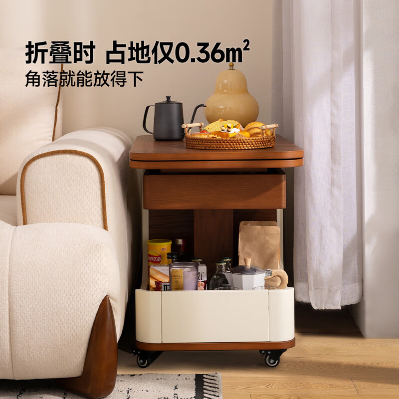 CHEERS movable small coffee table, side table, sofa side cabinet, folding lift, multi-functional home 2025 new BJ12 wood color