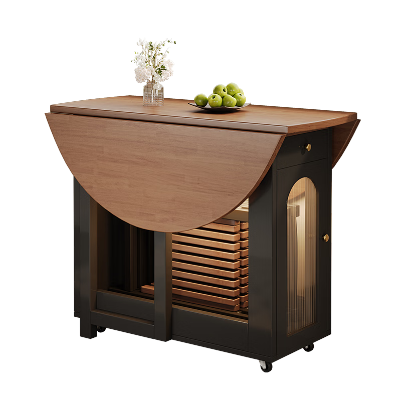 Senneng all solid wood folding dining table, antique style sideboard integrated small apartment retractable round dining table, home dining table 1.2m all solid wood folding round table + folding chairs*4