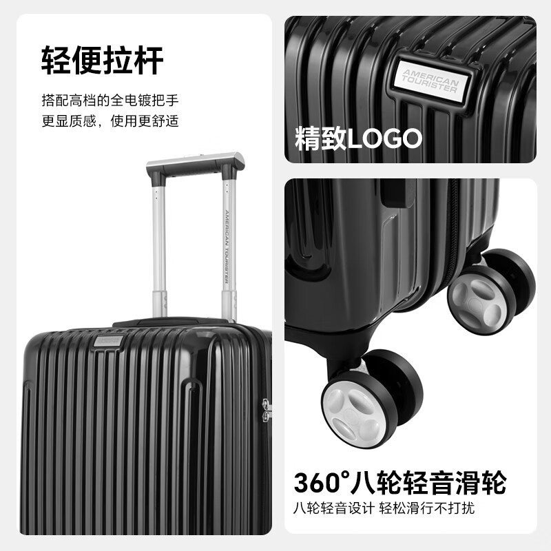 AMERICAN TOURISTER suitcase universal wheel trolley case, fashionable and simple student travel password box for men and women on business trip silver 661 black 26 inches