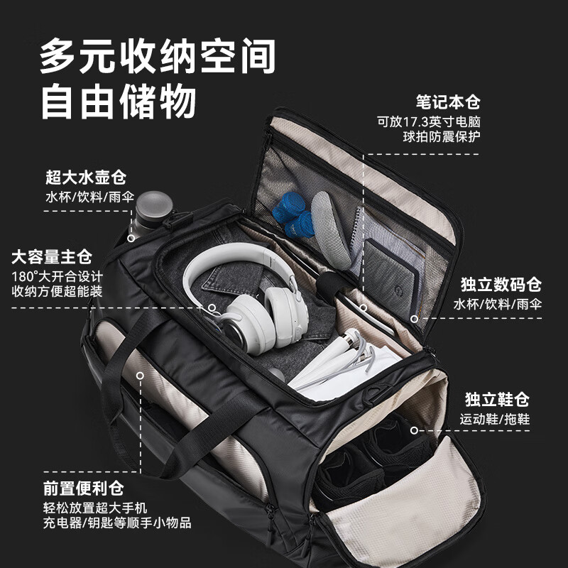 Made in Tokyo, Black Warrior dry and wet separation sports fitness bag, swimming basketball large capacity business trip portable travel bag for men and women