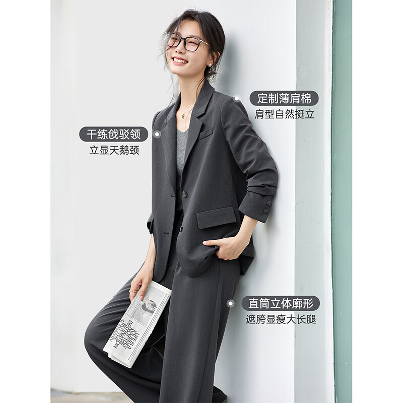 Fanximan old money style gray suit suit women's new casual suit trousers two-piece set high-end gray L