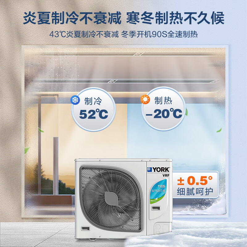 YORK VRF central air conditioner one to four one to five multi-split YES-Samrt3 series new level of energy efficiency household commercial aldehyde removal and bacteriostasis ultra-thin embedded 5 HP air conditioner large 4 HP first level energy efficiency 4.5 HP one to four York central air conditioning
