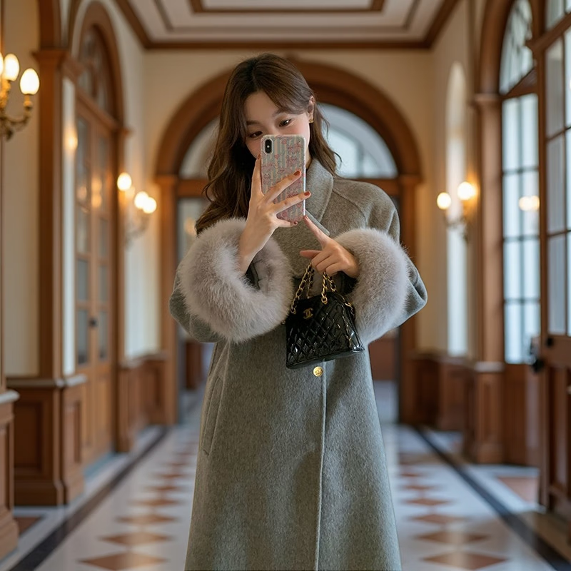 Creative girl CREATIVITY-GIRL white fox fur double-sided woolen woolen coat for women 2025 autumn and winter new style high-end lapel temperament coat white gift box packaging + JD door-to-door delivery XS suitable for under 105 pounds