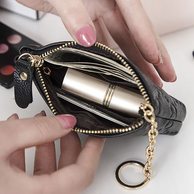 Fuyan Coin Purse Women's Mini Genuine Leather Wallet Women's Cowhide Clutch Small Bag Cute Women's Bag Short Wallet Card Bag Gold Flower Lotus Purple