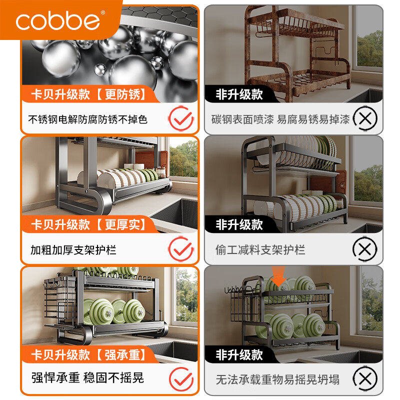 Cobbe Kitchen Dishes and Dishes Storage Rack Stainless Steel Drainage Bowl Rack Tableware Storage Rack Knife Rest Chopstick Tube Chopping Board Rack Second Layer - 43cm - Fully Equipped Highly Recommended by the Store Manager