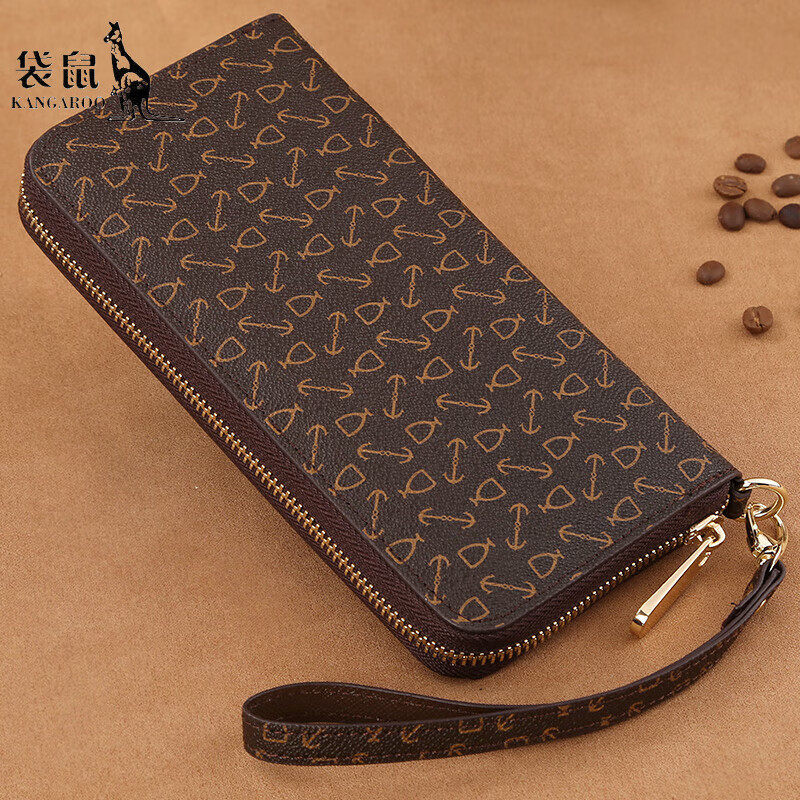 Kangaroo (KANGAROO) Wallet Women's Long Clutch Women's Mobile Phone Bag 2025 New Large Capacity Fashion Wallet Wallet Arrow Pattern Brown-Single Zipper