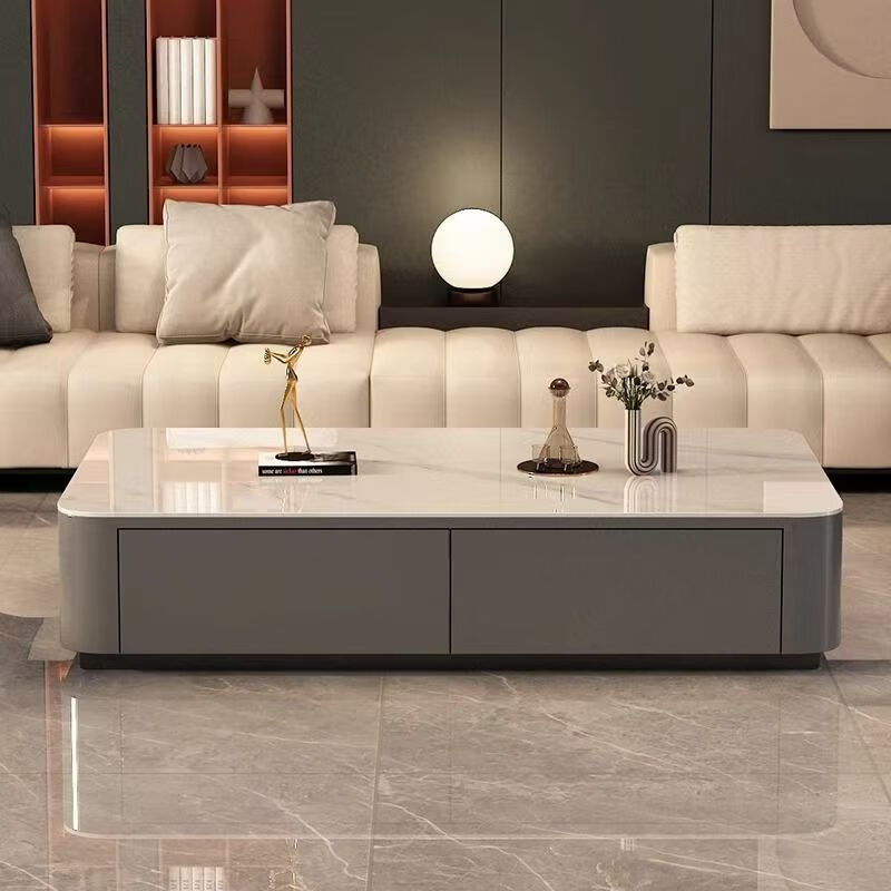 Gupujia slate coffee table living room hospitality tea table handle-free household small apartment light luxury floor-standing large tea table TV cabinet combination