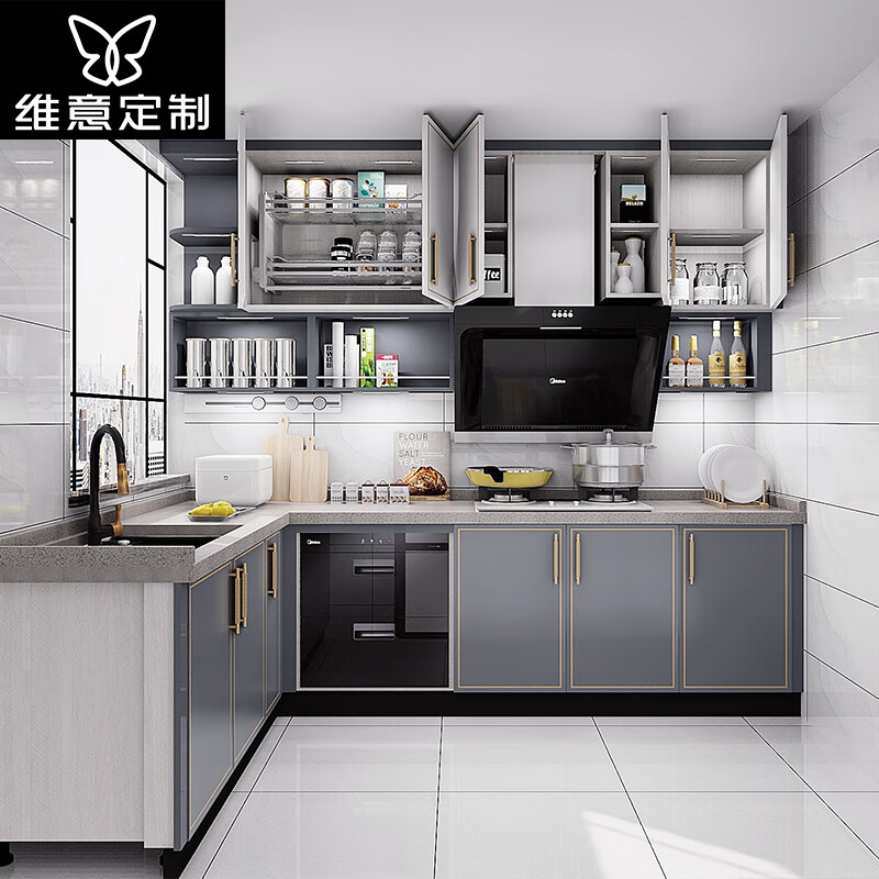 Huili's integrated kitchen cabinets quartz stone countertops home open kitchen small apartment stove cabinet custom-made gold, please contact customer service for details 1 meter