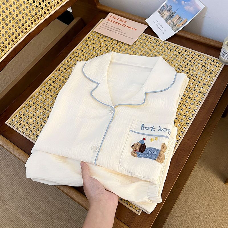 Langsha autumn pajamas for women Japanese cartoon dachshund cloud cotton long-sleeved ins sweet soft waxy girl home wear set