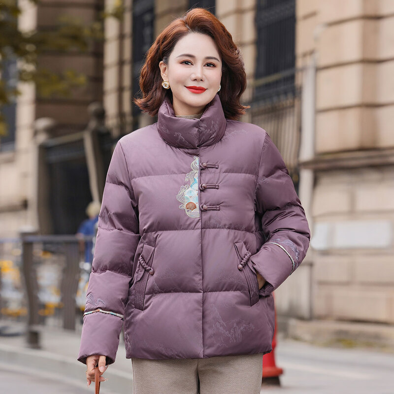 YAYA (YAYA) middle-aged mother down jacket women's 2025 new winter short stand-up collar middle-aged and small style jacket