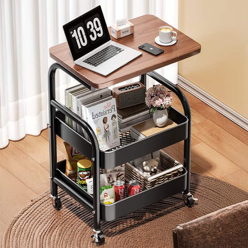 Youqin movable bookshelf, bag storage rack, trolley, bedside table, living room, sofa side table, coffee table, snack storage rack