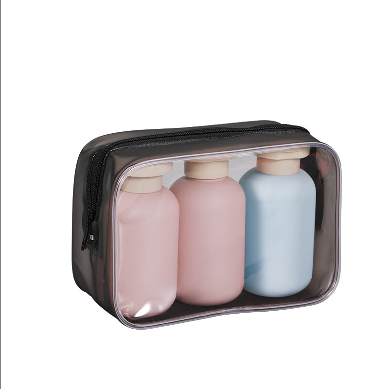 Metasequoia Travel Fitness Swimming Toiletries Bag Shampoo Shower Gel Sub-Bottle Washing and Care Set Empty Bottle Travel Sub-Bottle Flip Top (Pink Bottle + Blue Bottle + Storage Bag)