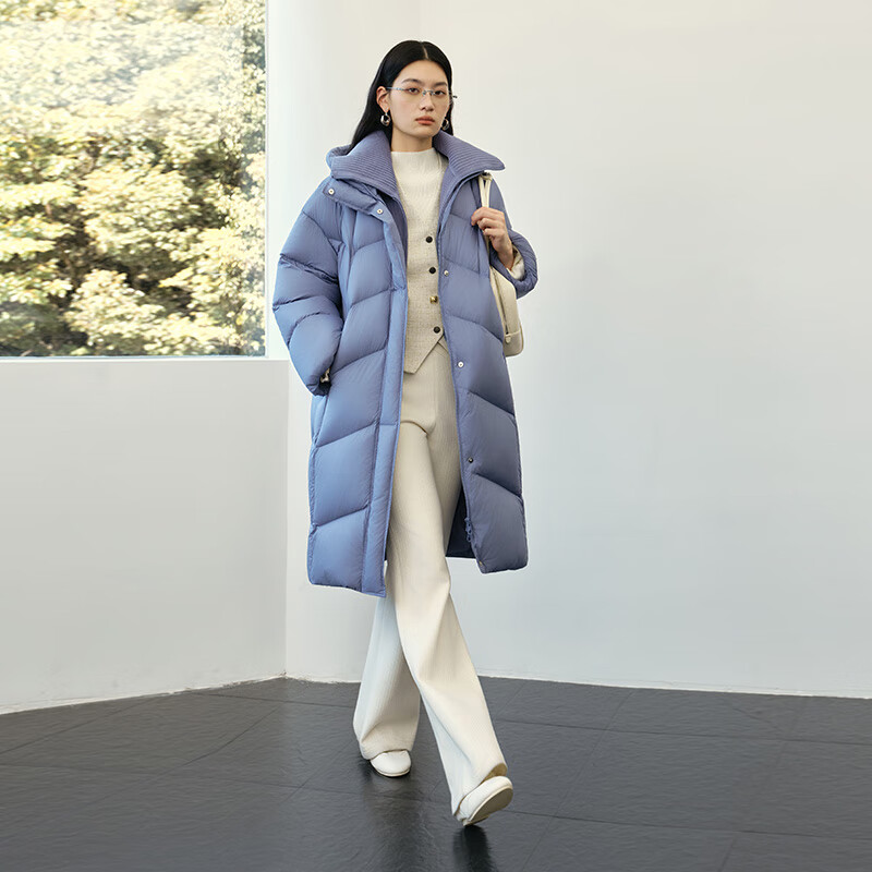 Ai Lai Puff Down Jacket Women's Winter Long Fashionable Detachable Knitted Collar Thickened Duck Down New Year's Jacket Seafoam Blue S