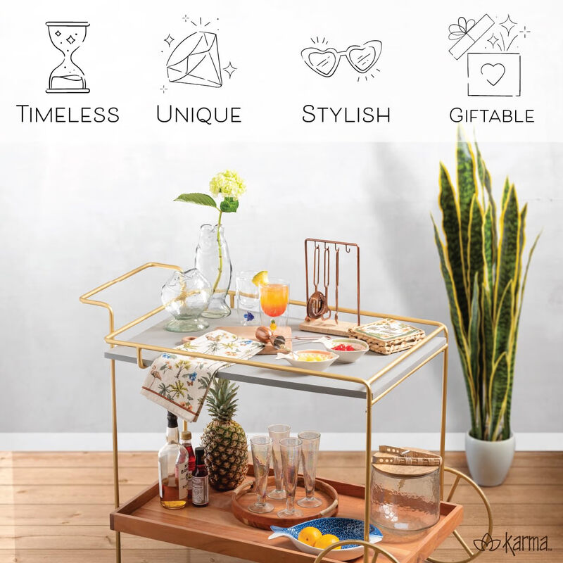 Karma Bartender Set 5-Piece Bar Tool Set with Marble Stand Home Bartending Set Copper