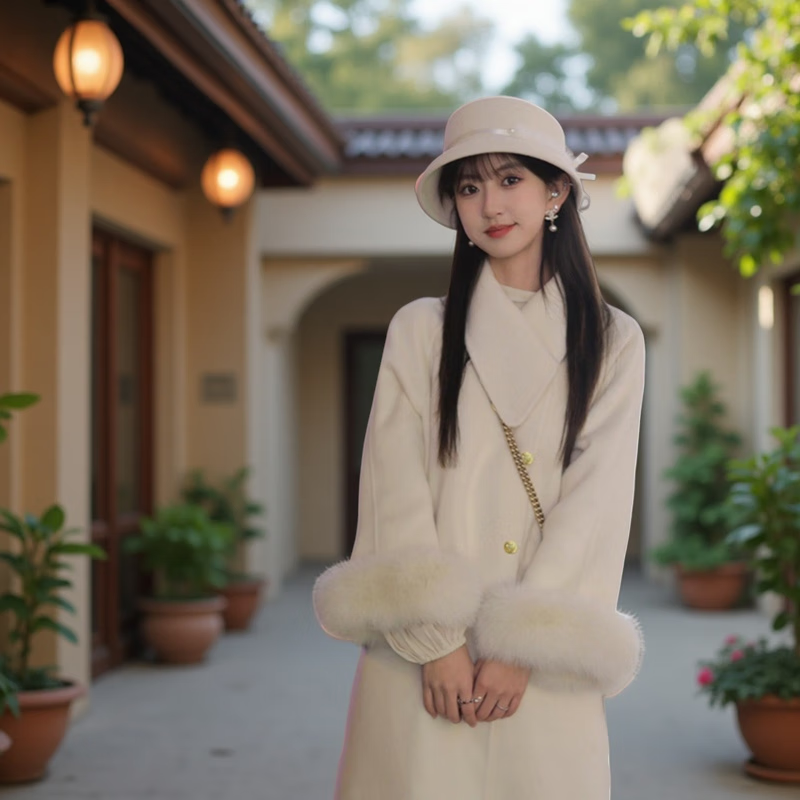 Creative girl CREATIVITY-GIRL white fox fur double-sided woolen woolen coat for women 2025 autumn and winter new style high-end lapel temperament coat white gift box packaging + JD door-to-door delivery XS suitable for under 105 pounds