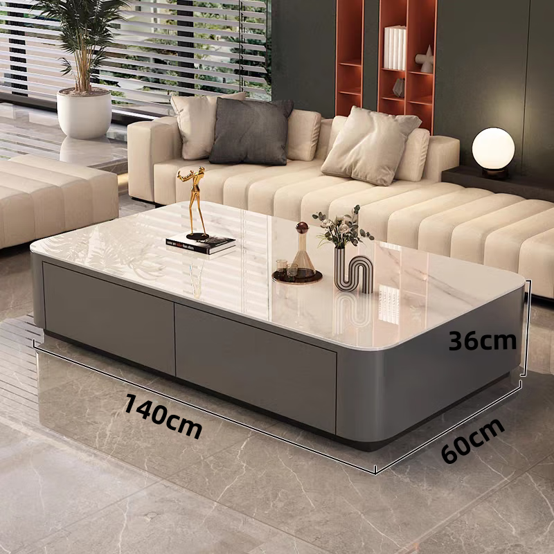 Gupujia slate coffee table living room hospitality tea table handle-free household small apartment light luxury floor-standing large tea table TV cabinet combination