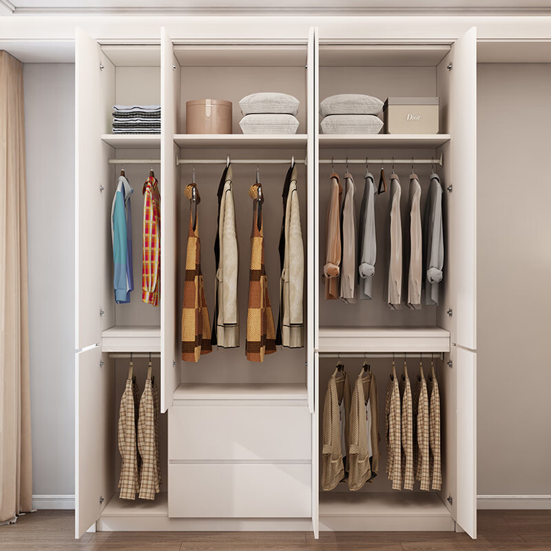 Zhuoxi ENF grade cream style wardrobe bedroom home solid wood customized arc one door to top flat door cabinet large wardrobe 2*2.4 five doors + top cabinet ENF grade solid wood