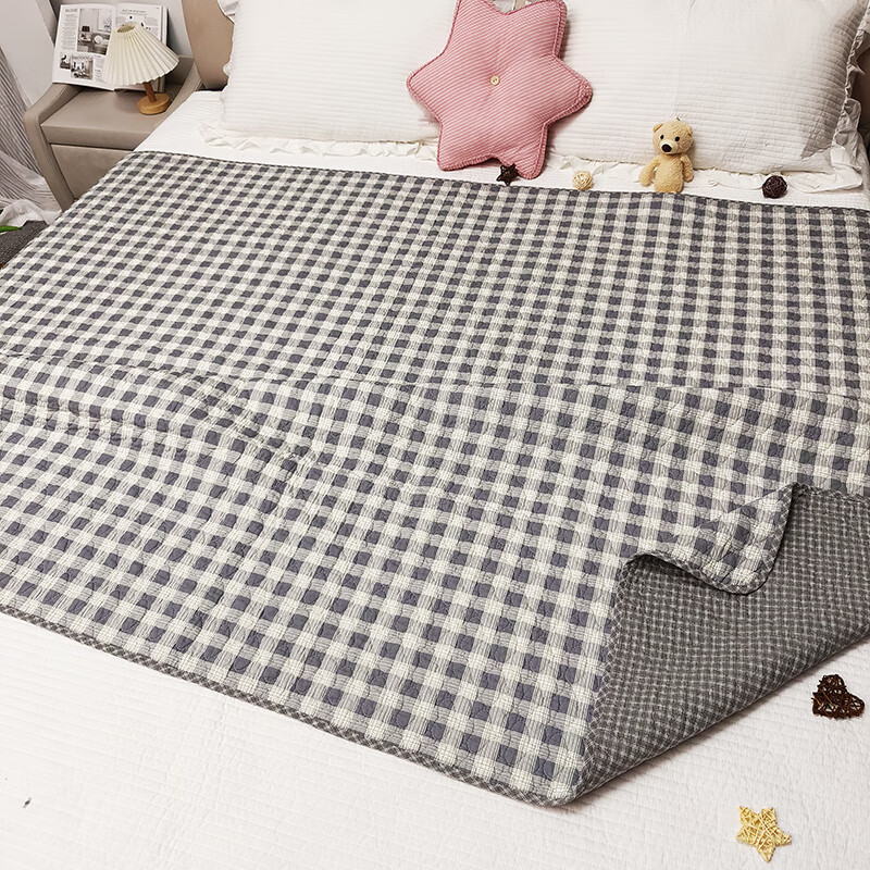 RSRDDY double-sided pure cotton bed cover quilted tatami non-slip non-slip bed sheet pure cotton quilted mattress kang cover universal for all seasons gray small grid double-sided pure cotton high-temperature washing process 200X220CM single piece