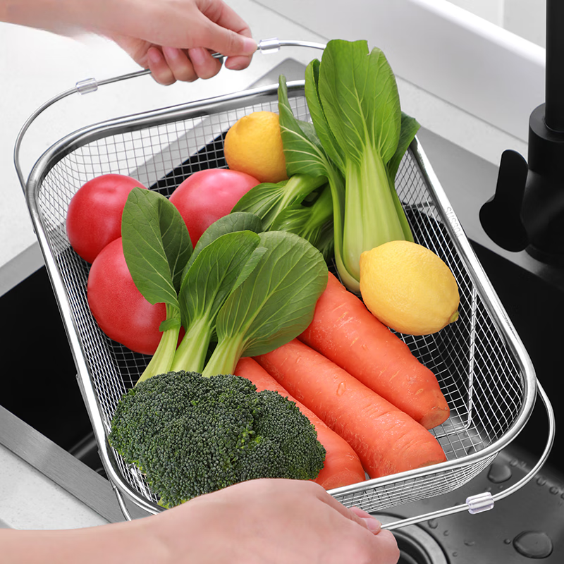 Riheshengtang stainless steel sink drain basket kitchen sink retractable washbasin drain rack multi-functional tableware and chopsticks drain rack large size 304 retractable drain basket