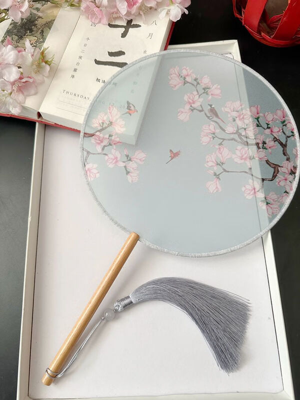 Yusenyi Tuan Fan Ancient Fan Chinese Style Classical Round Palace Fan Ancient Hanfu Tassel Cheongsam Double-sided Summer Antique Daily Fan