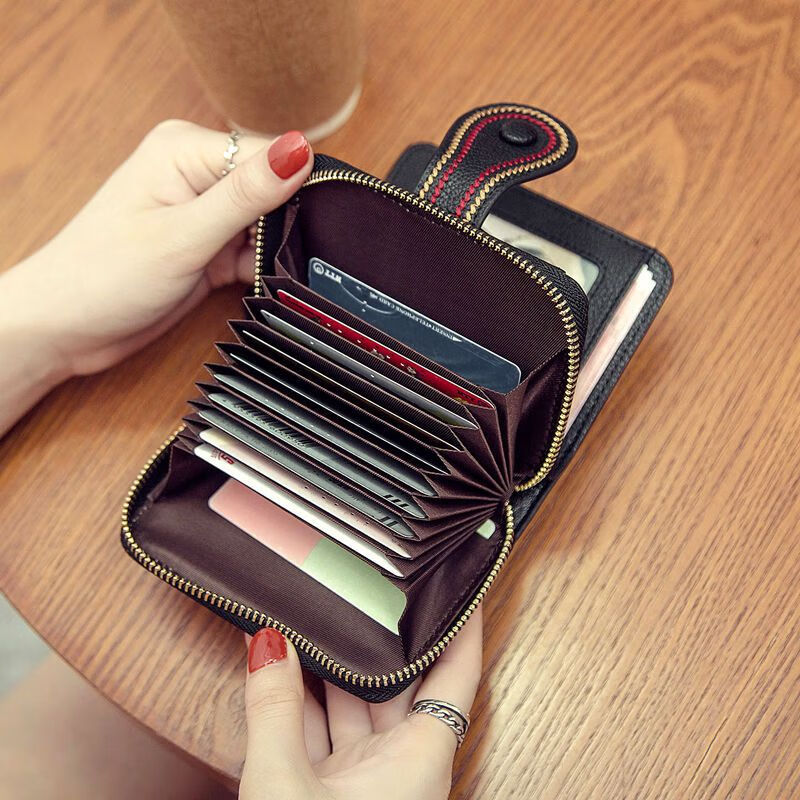 Jiayin 2025 new fashion small wallet short women's anti-theft brush multi-card slot card bag soft leather wallet women's short wallet CX-256 black