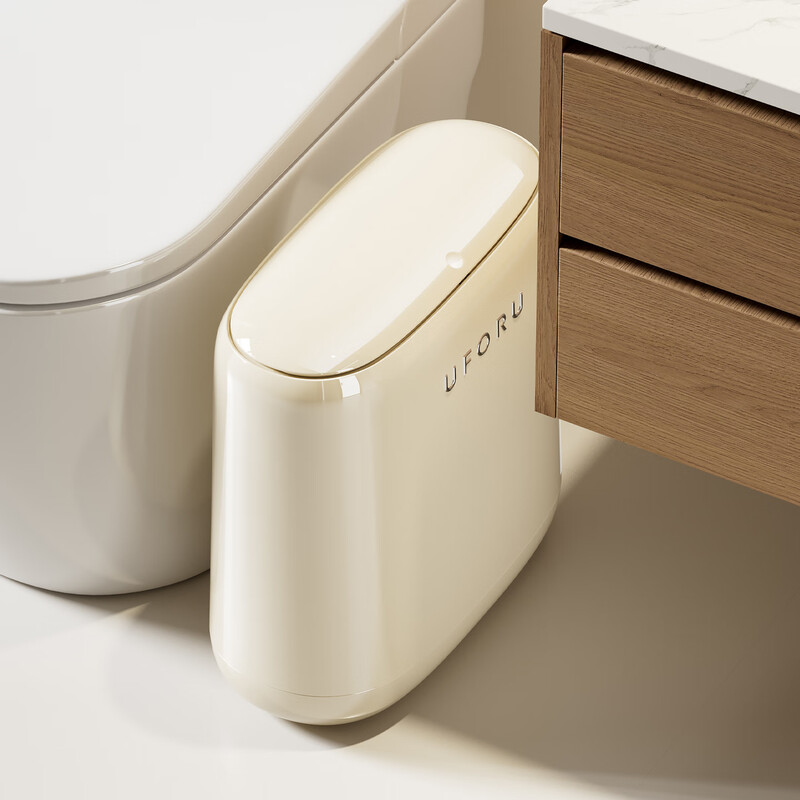 Cabinet Star Trash Can 2026 New Household Bathroom Toilet Special Covered Large Capacity Press-type Living Room Kitchen Crack Cream White-12L Internal and External Double Buckets/Crack Does Not Take Up Place