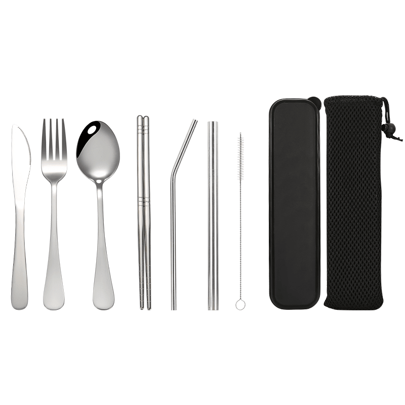 Vinoa stainless steel spoons, forks, chopsticks, knives, straws, cutlery set, gift set, student milk tea, straws, cutlery, 1 pair of chopsticks, stainless steel material
