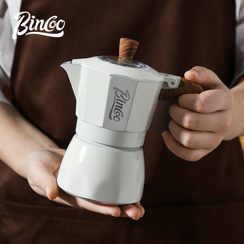 Bincoo Double Valve Moka Pot Coffee Maker Italian Set (White Moka Pot + Electric Stove + Coaster + Filter Paper)