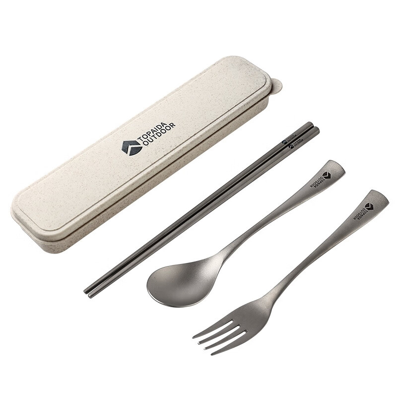 BOMP Japanese pure titanium portable tableware set, portable tableware storage box, three-piece outdoor chopsticks and spoons for one person, pure titanium chopsticks, free storage bag