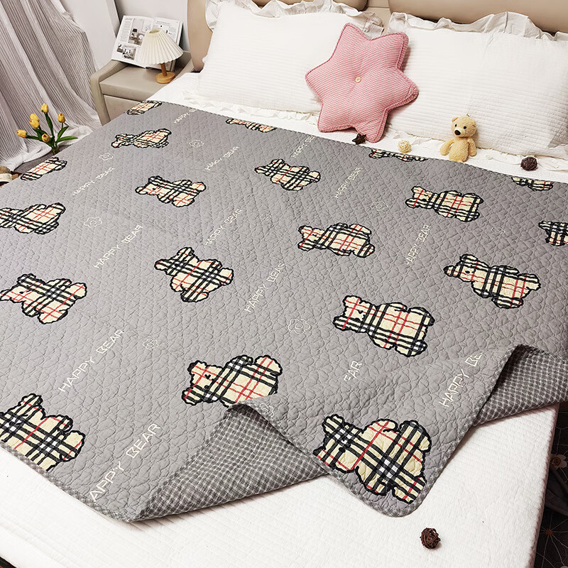 RSRDDY double-sided pure cotton bed cover quilted tatami non-slip non-slip bed sheet pure cotton quilted mattress kang cover universal for all seasons gray small grid double-sided pure cotton high-temperature washing process 200X220CM single piece