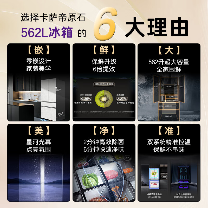 Casarte original stone 562L French multi-door refrigerator 594MM ultra-thin zero-embedded automatic ice making MRAPlus low-oxygen storage and freshness BCD-562WGCFDM4DUU1 561 same style