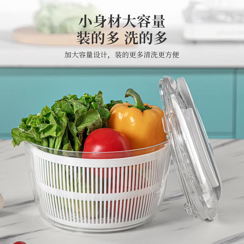 He Jiagong German high-end vegetable push-type dehydrator, salad spinner, vegetable basin, water drainer, manual fruit washing, medium 3L white fast water spinner, vegetable washing and decontamination