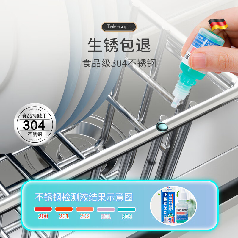 JIUDULONG Drain Basket Sink Drain Rack 304 Stainless Steel Retractable Sink Basin Kitchen Sink Drainage Filter Rack Deepened 15cm35*30 (With Card Slot) + Chopstick Cage Rust Covered_Test