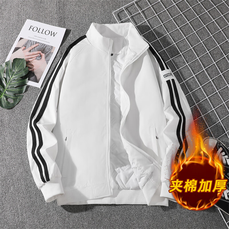 Playboy 2025 Spring and Autumn Jacket Men's Stand Collar Jacket Casual Sports Outdoor Trend Three Stripes Single Clothes Men's Clothes Velvet Thickened Black XL