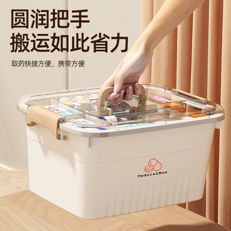 Purchased over 10,000 times, household medicine storage box, medicine box, family large size medicine first aid multi-layer classification, portable storage box - large size 30*22*16cm