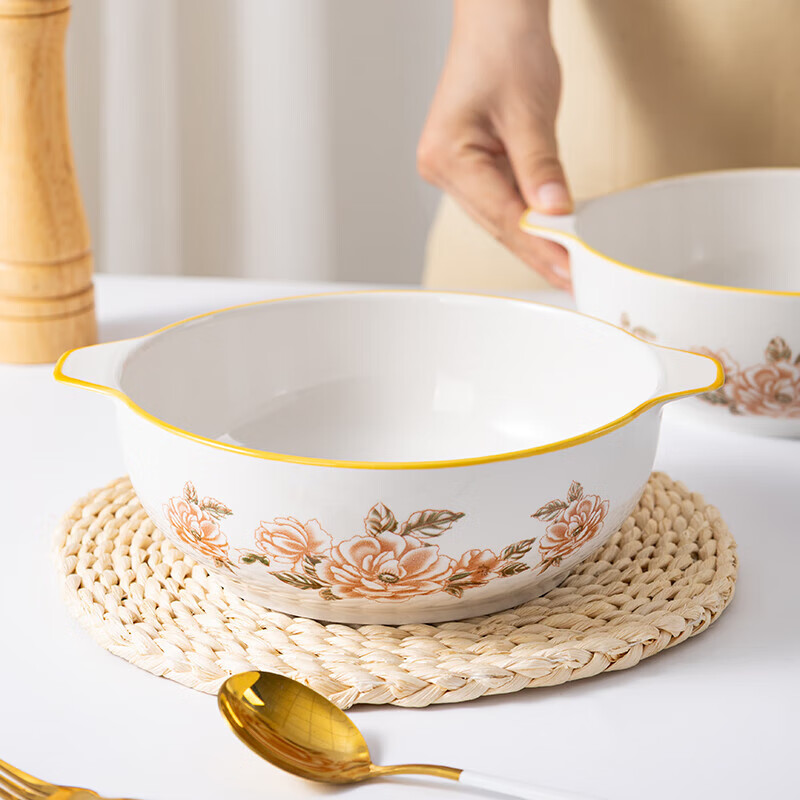 Camellia double-ear thickened soup bowl 9.5 inches high temperature resistant ceramic boiled fish bowl pickled fish soup bowl new 1 Camellia 9.5 inches large soup bowl 1 pack no specifications