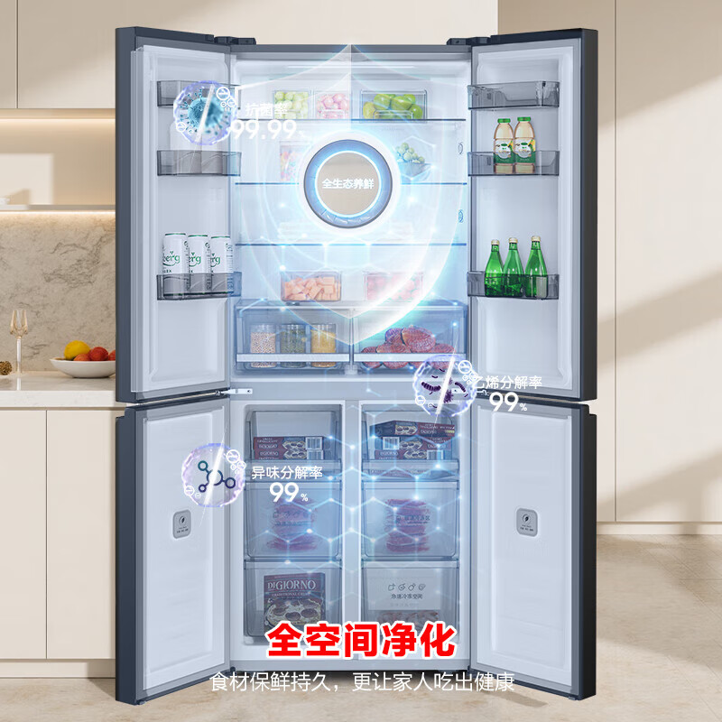 Rongsheng 506-liter dual-system dual-cycle cross-fold four-door refrigerator household first-class energy efficiency energy-saving frequency conversion air-cooled frost-free national subsidy official flagship store BCD-506WD11FP gray