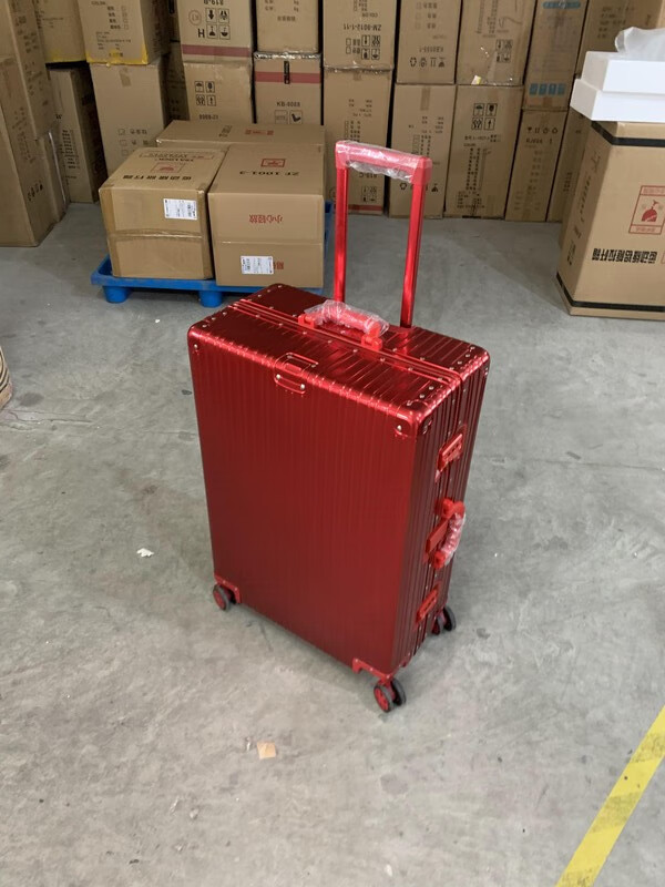 Large-capacity 28-inch all-aluminum-magnesium alloy suitcase, enlarged and thickened all-metal trolley case 303, 234-inch password box, red all-aluminum-magnesium alloy (retro right-angle model) - Weixia 28 inches