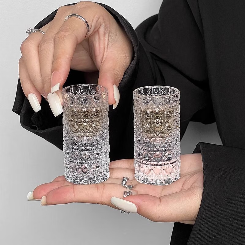 New light luxury small wine glass embossed thickened glass white wine cup one-cup liquor gem pattern 40ml gemstone small wine glass 2 pieces