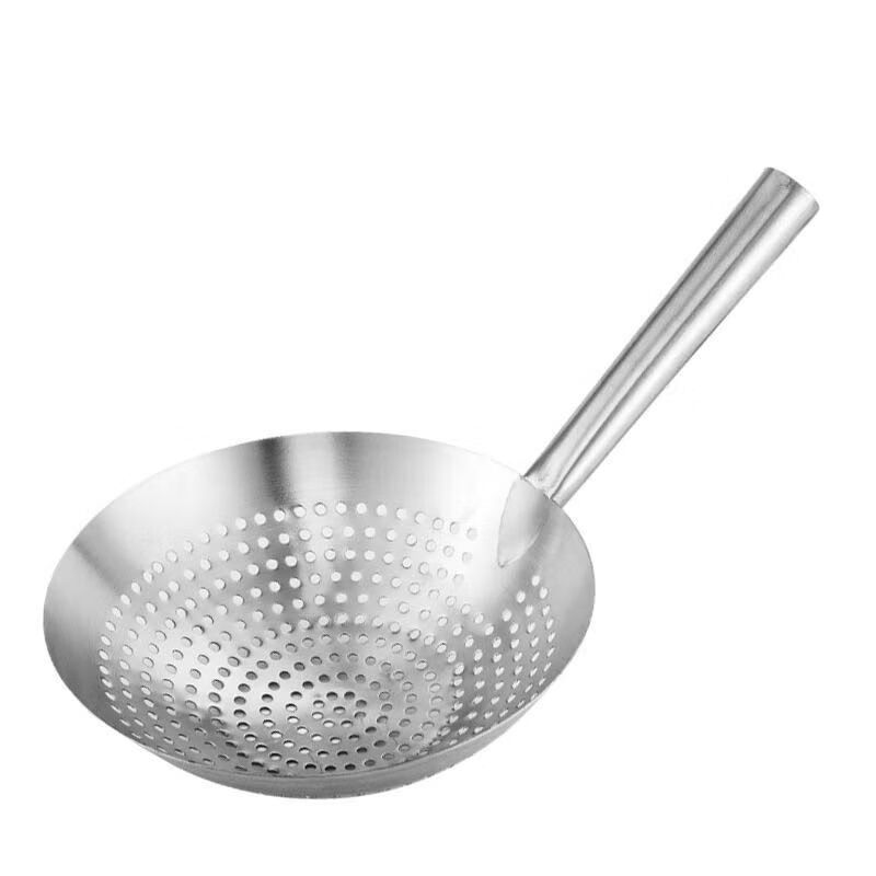 Extra thick stainless steel colander for frying, household chef oil drum leakage, kitchen filter fishing spoon, large commercial strainer, reinforced and thickened - durable, all-steel handle 26cm extra thick stainless steel colander