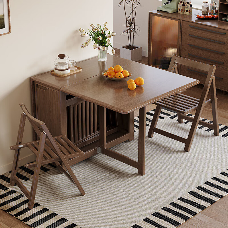 Qingweilu Solid Wood Folding Dining Table Small Household Dining Table Integrated Sideboard Folding Telescopic Dining Table and Chairs Folding Table Walnut Color Solid Wood Single Table 75cm 120x80x