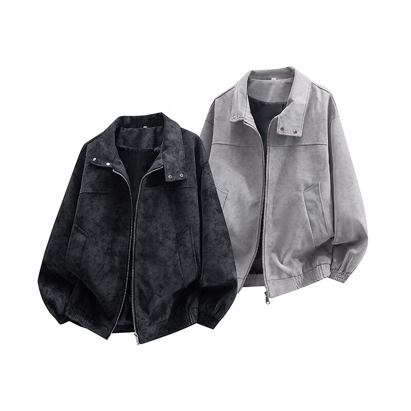 Dingfengbaoluo American imitation suede jacket men's autumn matte high-end casual loose retro jacket DX06 black XL