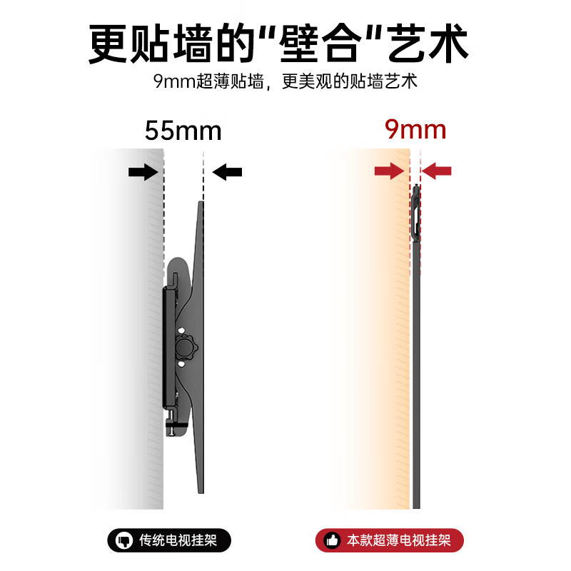 Beishi 26-65 inch ultra-thin TV mount fixed TV wall mount bracket wall-mounted TV bracket TV stand universal TV bracket 9MM from the wall