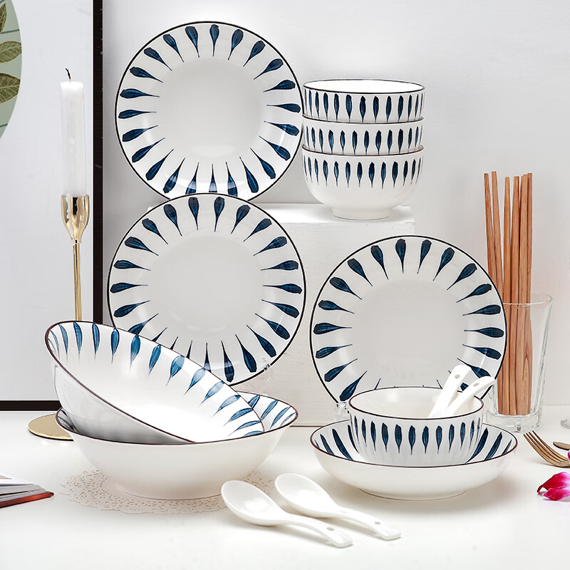 Meng Yuan Chiba 16-piece set of Japanese dishes, underglaze color ceramic dishes and tableware set, plates and plates for eating Chiba 16-piece, no specifications