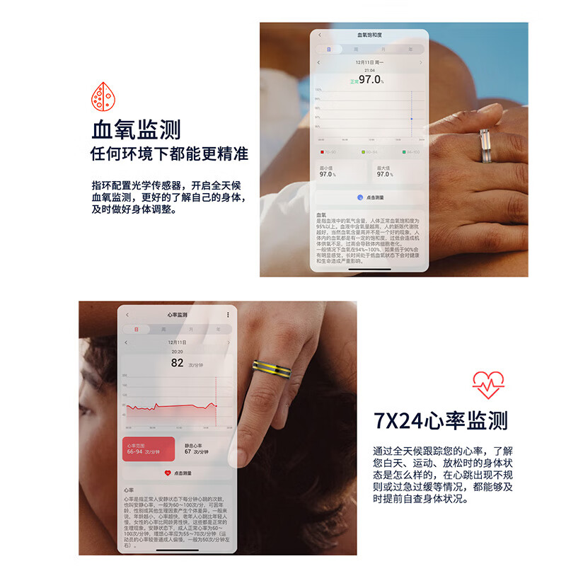 CH Medical Flagship Heart Rate and Blood Pressure All-Weather Monitoring Smart Ring Blood Oxygen Sleep Pressure Blood Sugar Recording Sports Health Ring Waterproof Gift Recommended for Men and Women Gold 9