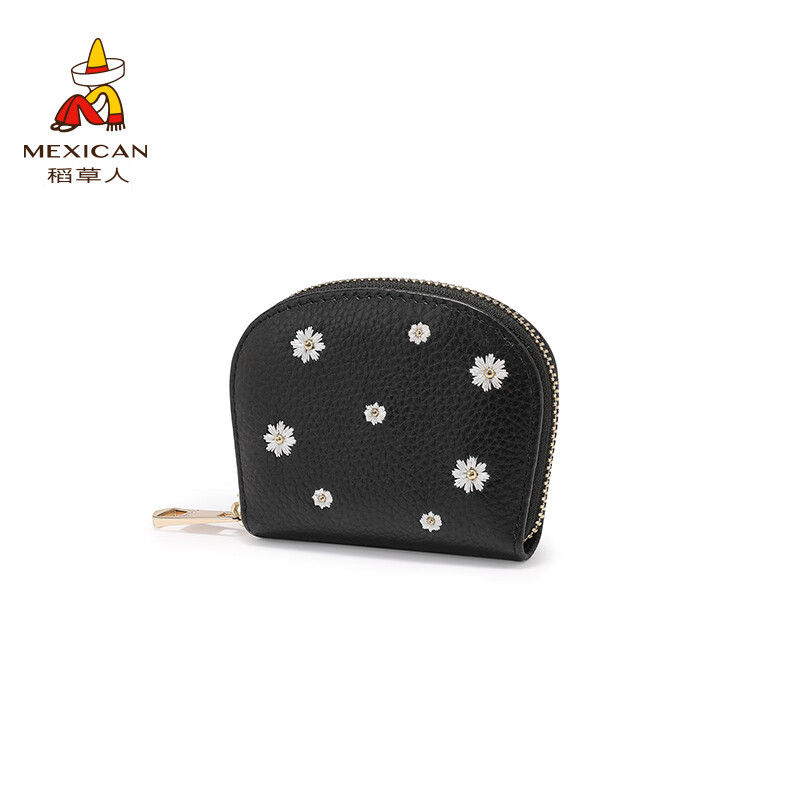 Scarecrow Wallet Women's 2025 New Cute Genuine Leather Multi-Function Card Holder Mini Small Cowhide Short Coin Purse Black-Daisy Style