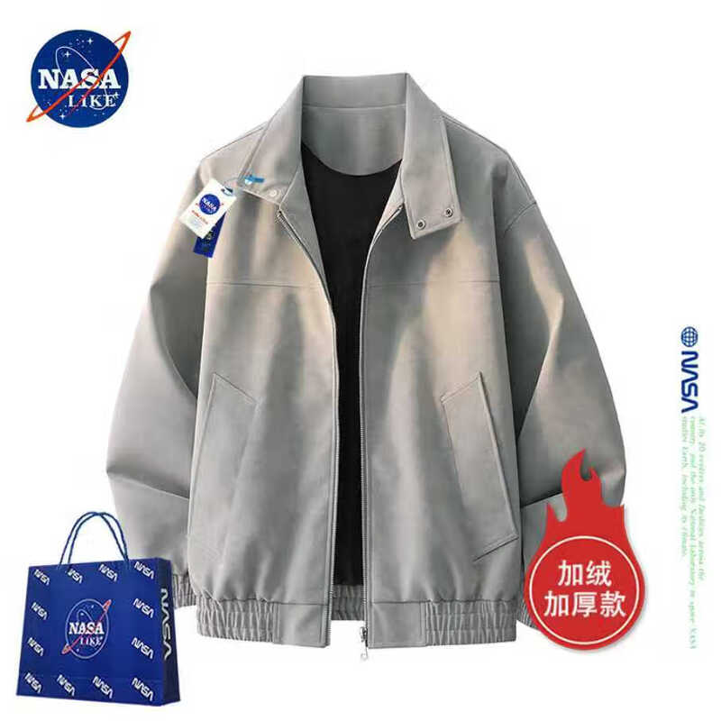 NASALIKE American Jacket Men's Autumn and Winter 2025 New Loose and Versatile Casual Handsome Teenage Pilot Leather Jacket Gray Velvet L (Recommended 110-130 catties)