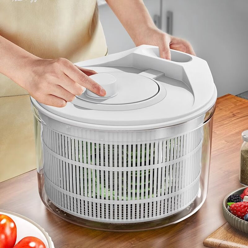 Qinkai vegetable dehydrator household fruit salad water basket kitchen manual dryer vegetable washing and draining artifact vegetable dehydrator - ivory white