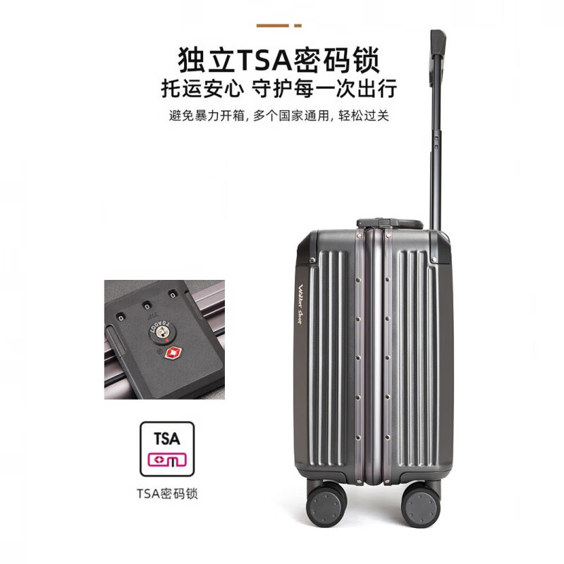 Walker Shop light luxury brand luggage small boarding suitcase trolley case 18 inches lightweight aluminum frame travel box temperament gray 18 inches